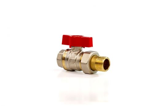 Danfoss 065B8206 - Латунный шаровой кран Danfoss с накидной гайкой и ниппелем ("американка") с рукояткой типа "ручка" Ду 32 мм, PN 40 бар